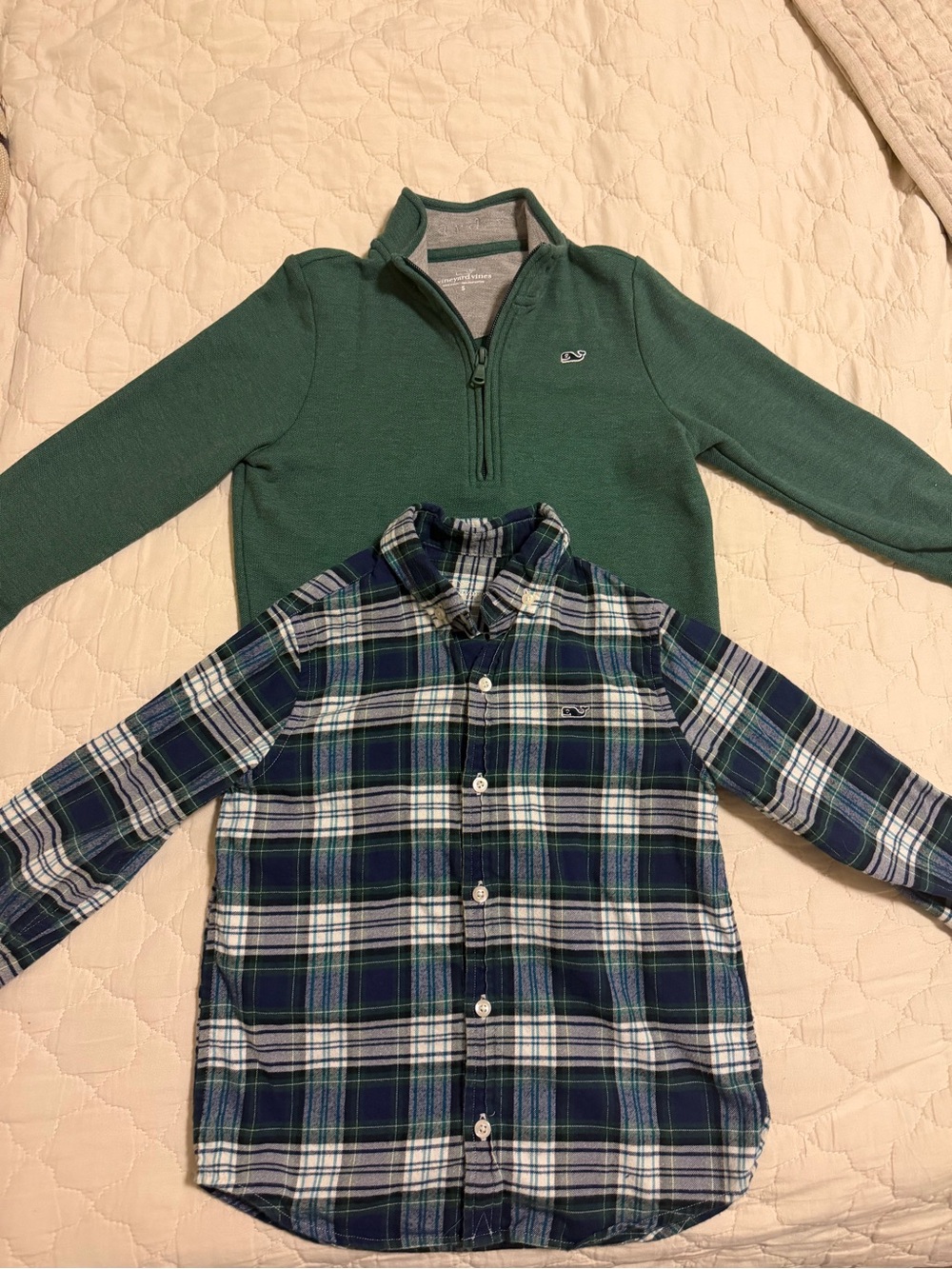 Vineyard Vines Green Quarter-Zip and Blue & Green Plaid Button-Down Set